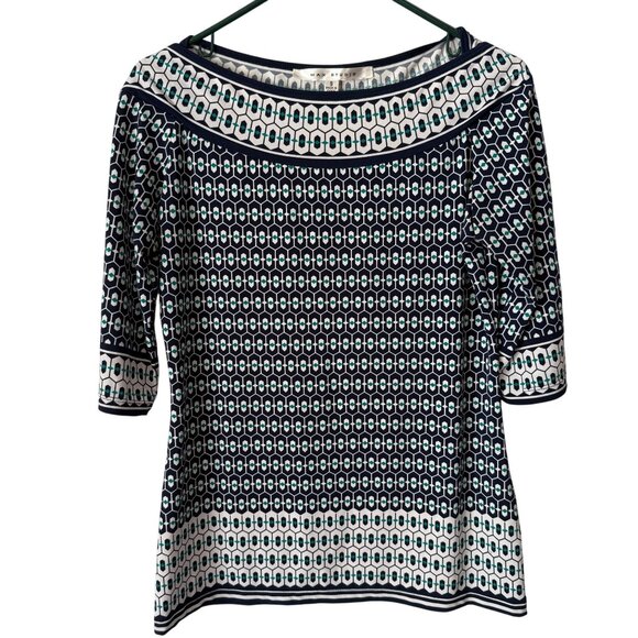 Max Studio Womens Geometric Patterned Top Navy & White size small - Picture 1 of 8